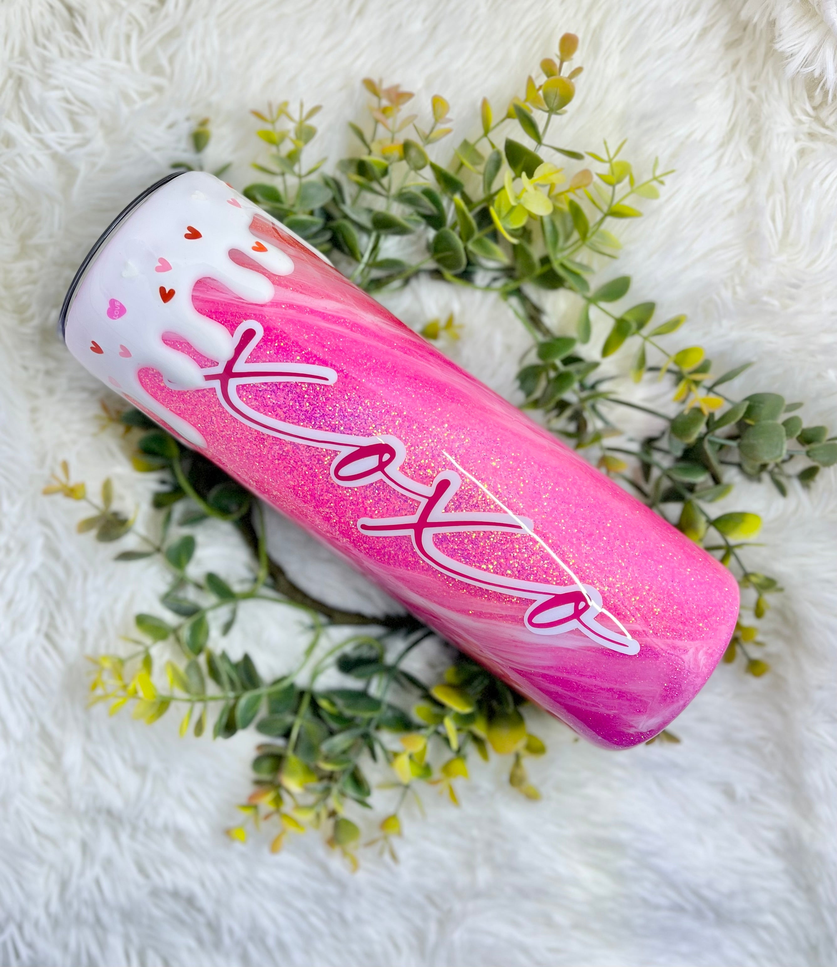 Light pink glitter swirl epoxy tumbler